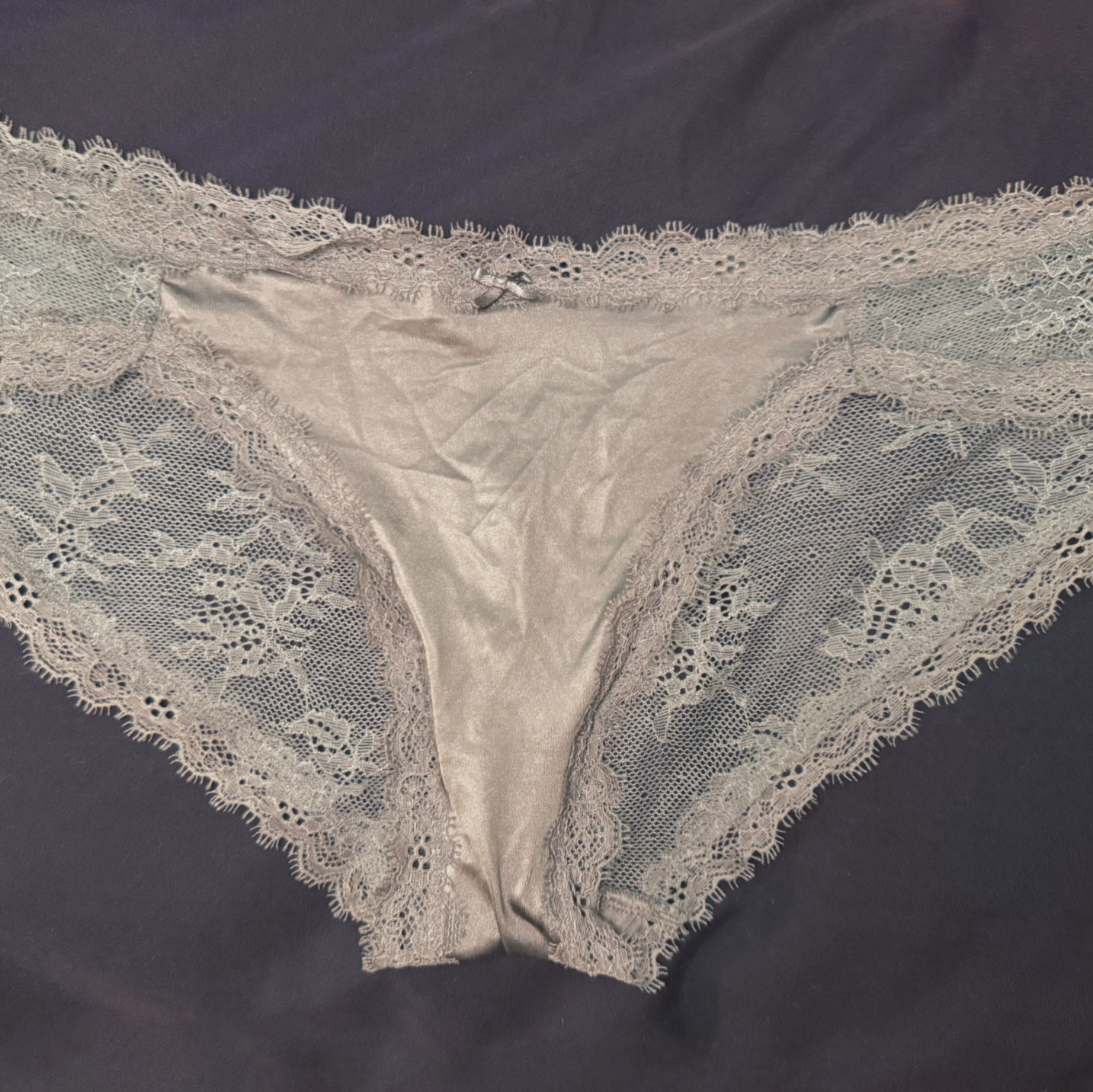 Silver Satin Front Lace Back Panties
